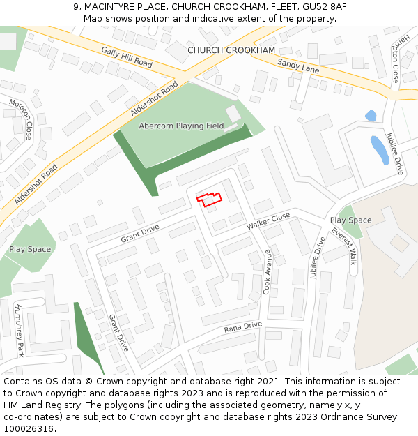 9, MACINTYRE PLACE, CHURCH CROOKHAM, FLEET, GU52 8AF: Location map and indicative extent of plot