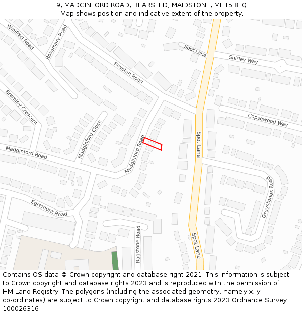 9, MADGINFORD ROAD, BEARSTED, MAIDSTONE, ME15 8LQ: Location map and indicative extent of plot