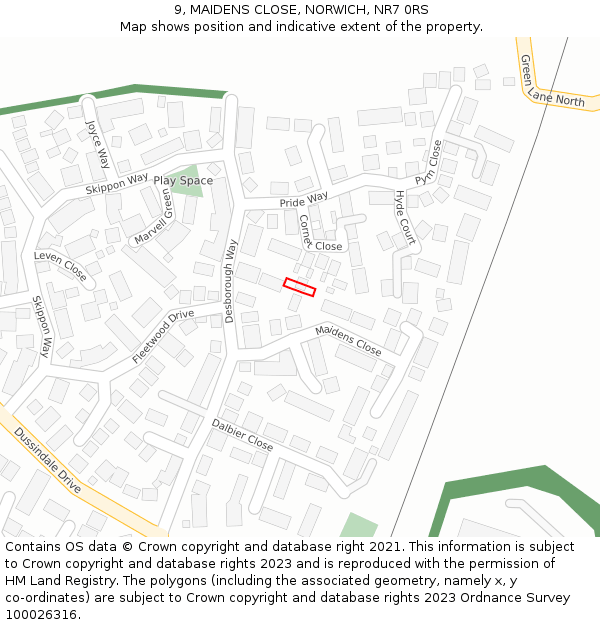 9, MAIDENS CLOSE, NORWICH, NR7 0RS: Location map and indicative extent of plot