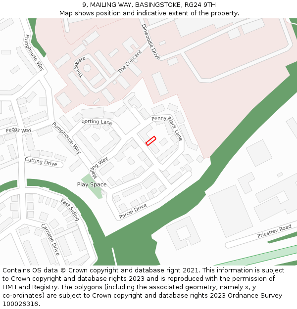 9, MAILING WAY, BASINGSTOKE, RG24 9TH: Location map and indicative extent of plot