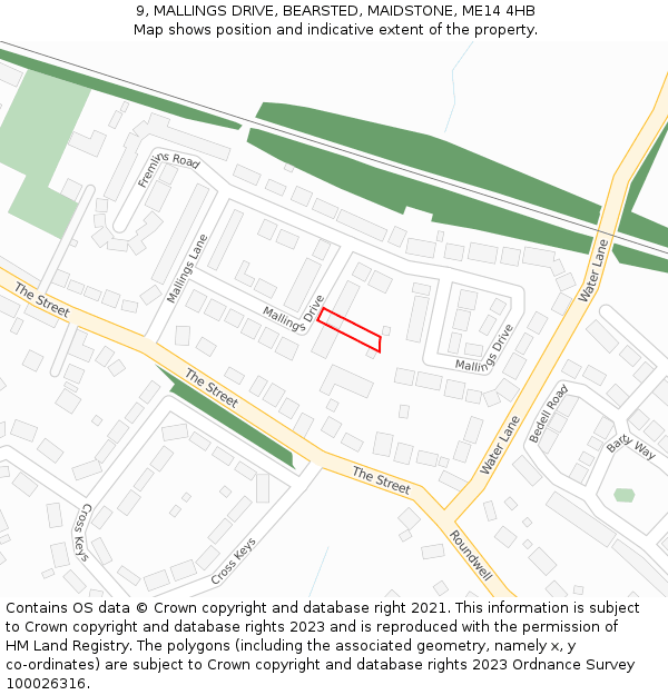 9, MALLINGS DRIVE, BEARSTED, MAIDSTONE, ME14 4HB: Location map and indicative extent of plot