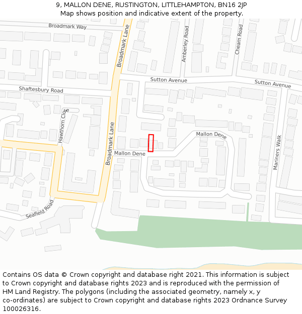 9, MALLON DENE, RUSTINGTON, LITTLEHAMPTON, BN16 2JP: Location map and indicative extent of plot