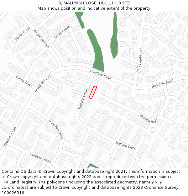 9, MALLYAN CLOSE, HULL, HU8 9TZ: Location map and indicative extent of plot