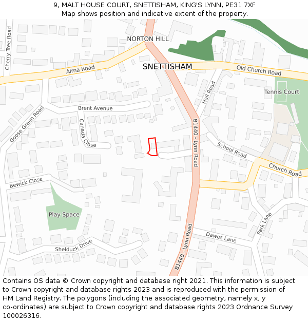9, MALT HOUSE COURT, SNETTISHAM, KING'S LYNN, PE31 7XF: Location map and indicative extent of plot