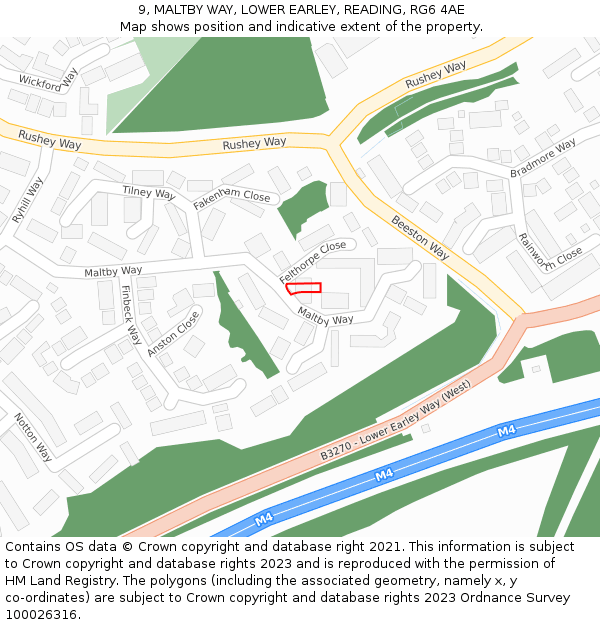 9, MALTBY WAY, LOWER EARLEY, READING, RG6 4AE: Location map and indicative extent of plot