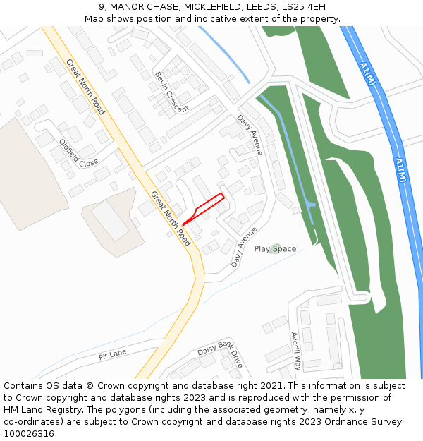 9, MANOR CHASE, MICKLEFIELD, LEEDS, LS25 4EH: Location map and indicative extent of plot