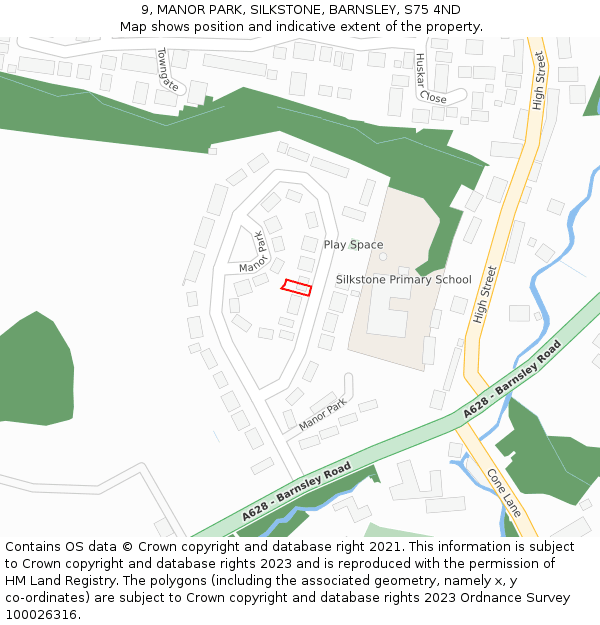 9, MANOR PARK, SILKSTONE, BARNSLEY, S75 4ND: Location map and indicative extent of plot