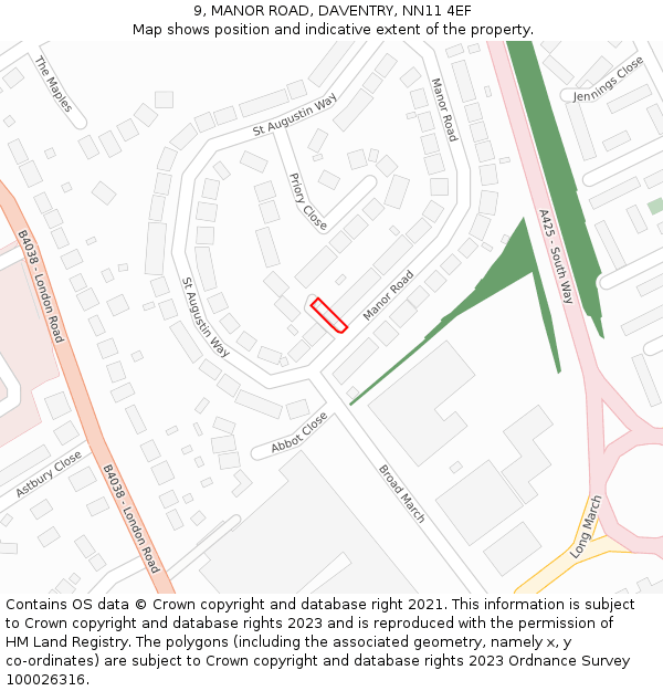 9, MANOR ROAD, DAVENTRY, NN11 4EF: Location map and indicative extent of plot