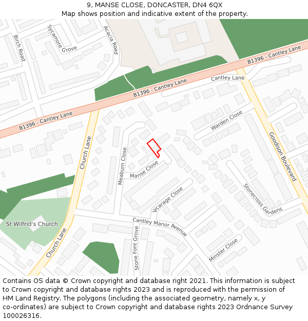 9, MANSE CLOSE, DONCASTER, DN4 6QX: Location map and indicative extent of plot