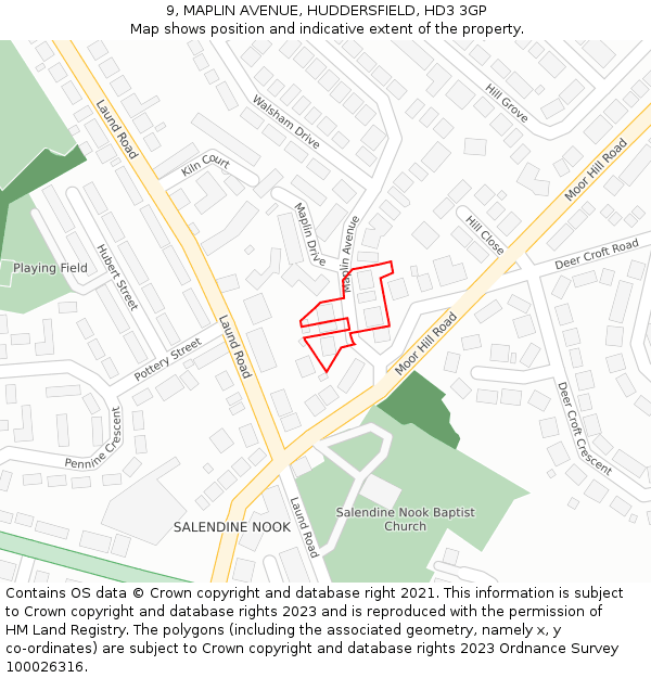 9, MAPLIN AVENUE, HUDDERSFIELD, HD3 3GP: Location map and indicative extent of plot