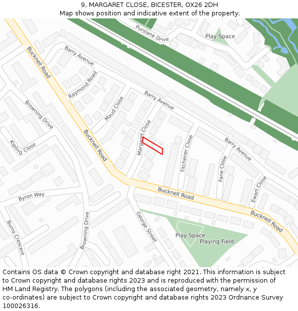 9, MARGARET CLOSE, BICESTER, OX26 2DH: Location map and indicative extent of plot