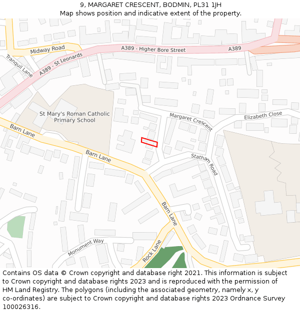 9, MARGARET CRESCENT, BODMIN, PL31 1JH: Location map and indicative extent of plot