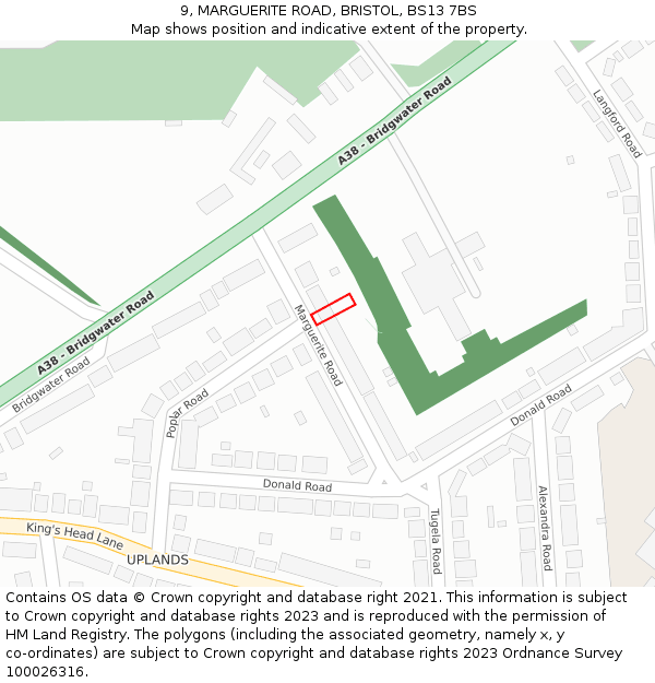 9, MARGUERITE ROAD, BRISTOL, BS13 7BS: Location map and indicative extent of plot