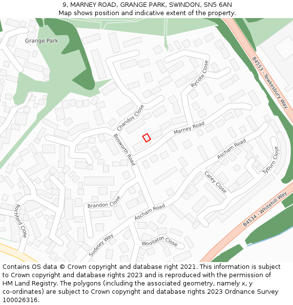 9, MARNEY ROAD, GRANGE PARK, SWINDON, SN5 6AN: Location map and indicative extent of plot