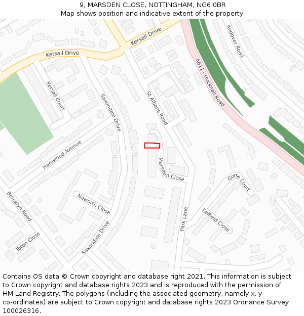 9, MARSDEN CLOSE, NOTTINGHAM, NG6 0BR: Location map and indicative extent of plot