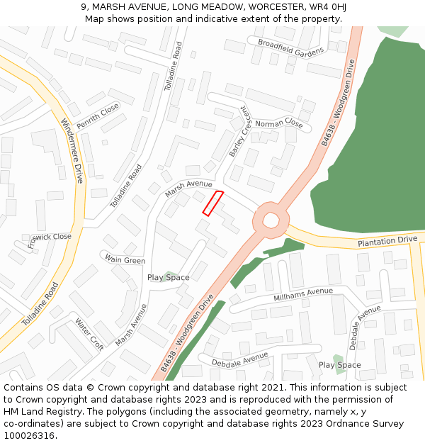9, MARSH AVENUE, LONG MEADOW, WORCESTER, WR4 0HJ: Location map and indicative extent of plot