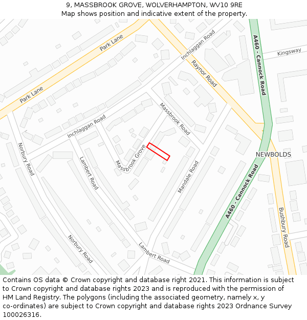 9, MASSBROOK GROVE, WOLVERHAMPTON, WV10 9RE: Location map and indicative extent of plot