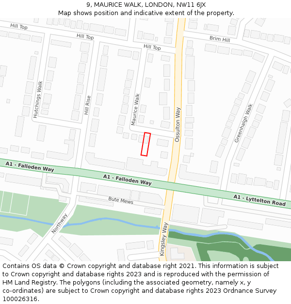 9, MAURICE WALK, LONDON, NW11 6JX: Location map and indicative extent of plot