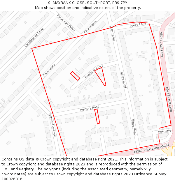 9, MAYBANK CLOSE, SOUTHPORT, PR9 7PY: Location map and indicative extent of plot