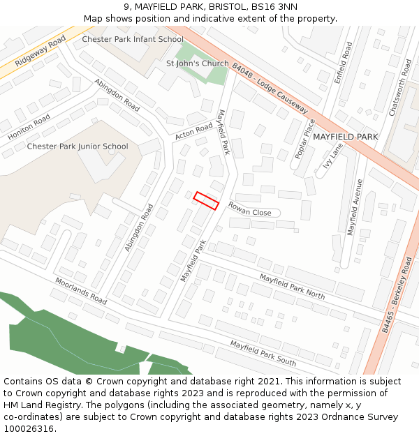9, MAYFIELD PARK, BRISTOL, BS16 3NN: Location map and indicative extent of plot