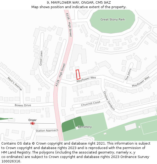 9, MAYFLOWER WAY, ONGAR, CM5 9AZ: Location map and indicative extent of plot