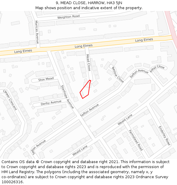 9, MEAD CLOSE, HARROW, HA3 5JN: Location map and indicative extent of plot