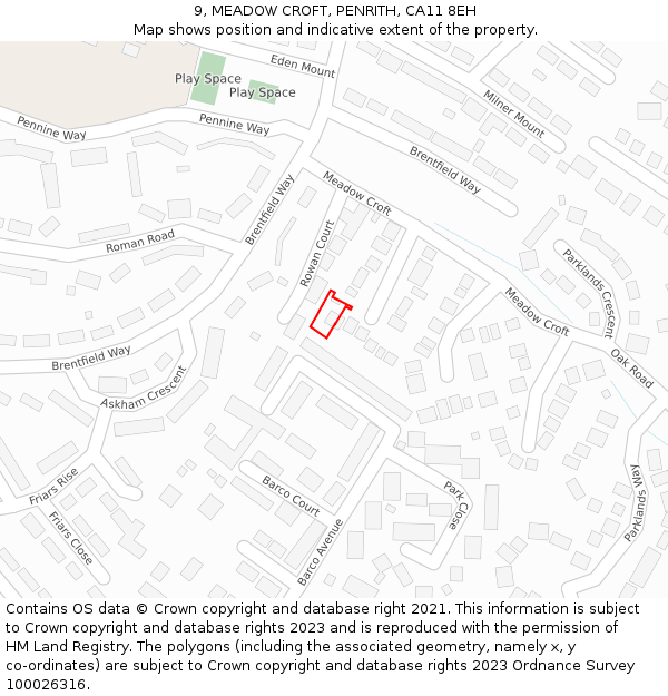 9, MEADOW CROFT, PENRITH, CA11 8EH: Location map and indicative extent of plot