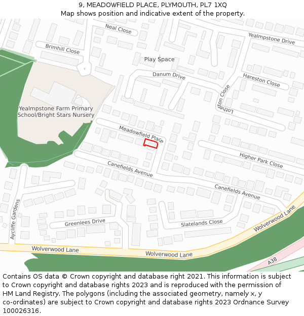 9, MEADOWFIELD PLACE, PLYMOUTH, PL7 1XQ: Location map and indicative extent of plot