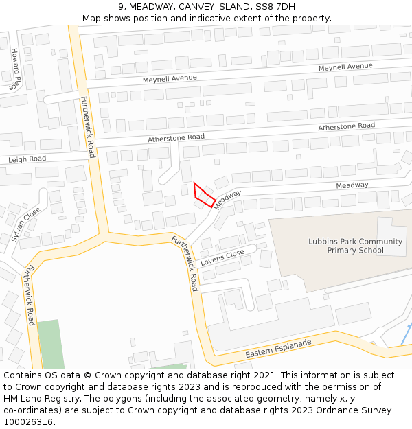 9, MEADWAY, CANVEY ISLAND, SS8 7DH: Location map and indicative extent of plot