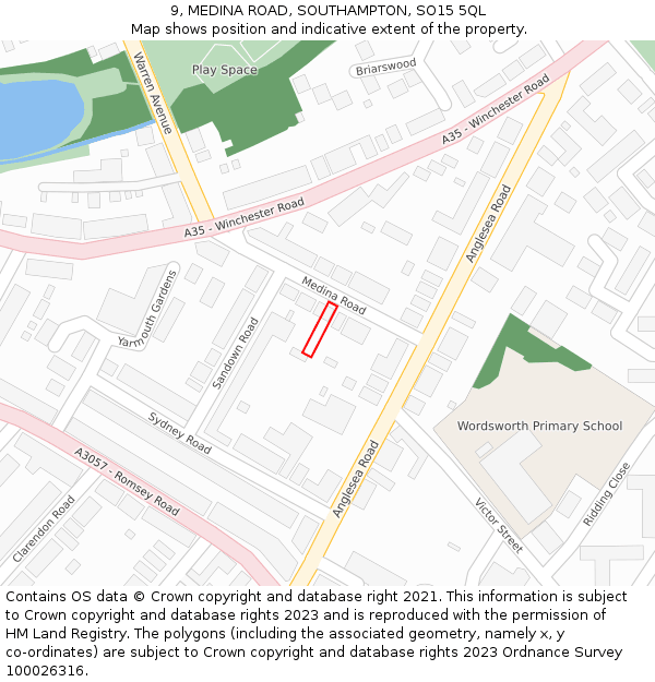 9, MEDINA ROAD, SOUTHAMPTON, SO15 5QL: Location map and indicative extent of plot