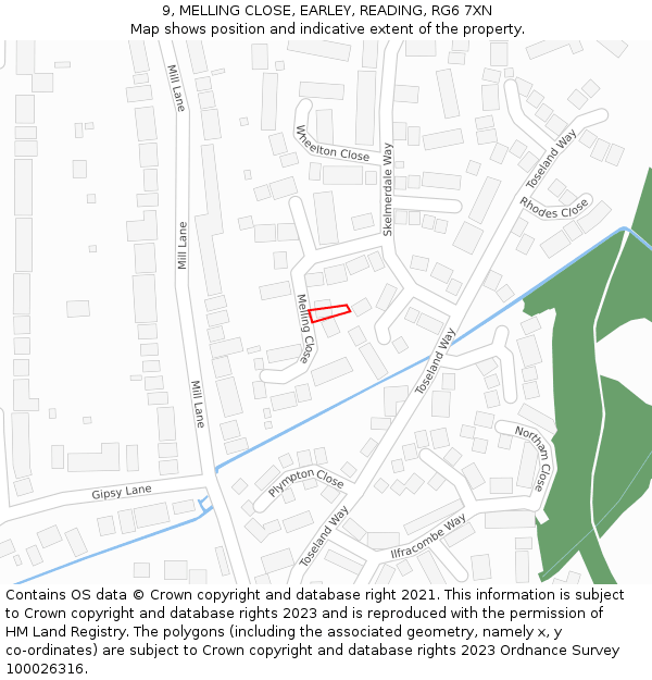 9, MELLING CLOSE, EARLEY, READING, RG6 7XN: Location map and indicative extent of plot