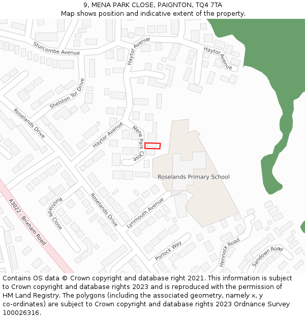 9, MENA PARK CLOSE, PAIGNTON, TQ4 7TA: Location map and indicative extent of plot