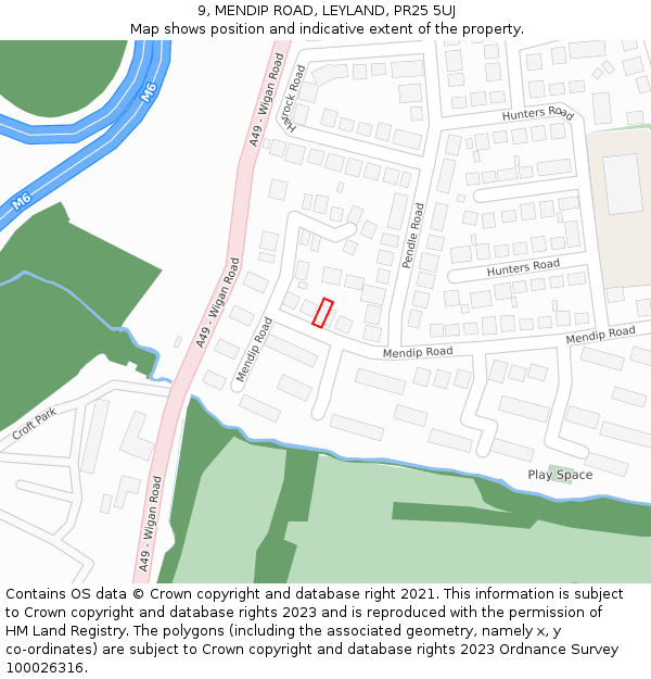 9, MENDIP ROAD, LEYLAND, PR25 5UJ: Location map and indicative extent of plot