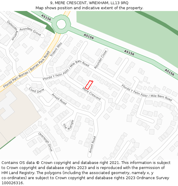 9, MERE CRESCENT, WREXHAM, LL13 9RQ: Location map and indicative extent of plot