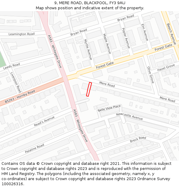 9, MERE ROAD, BLACKPOOL, FY3 9AU: Location map and indicative extent of plot