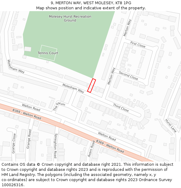 9, MERTON WAY, WEST MOLESEY, KT8 1PG: Location map and indicative extent of plot