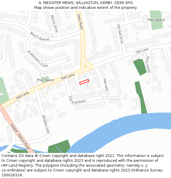 9, MESSITER MEWS, WILLINGTON, DERBY, DE65 6PG: Location map and indicative extent of plot