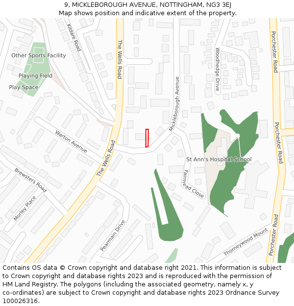 9, MICKLEBOROUGH AVENUE, NOTTINGHAM, NG3 3EJ: Location map and indicative extent of plot
