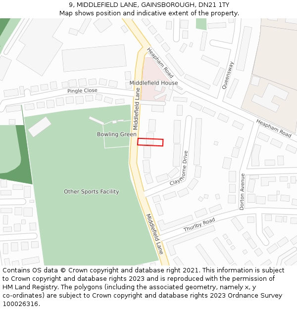 9, MIDDLEFIELD LANE, GAINSBOROUGH, DN21 1TY: Location map and indicative extent of plot