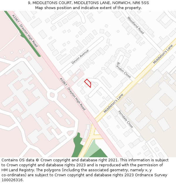 9, MIDDLETONS COURT, MIDDLETONS LANE, NORWICH, NR6 5SS: Location map and indicative extent of plot