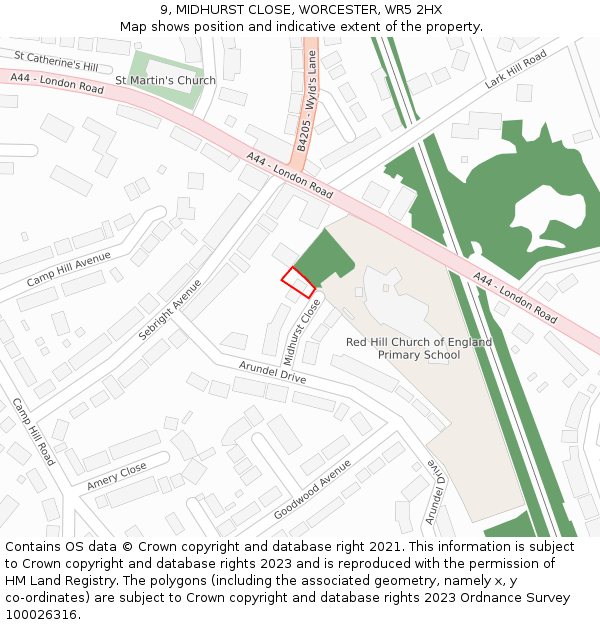 9, MIDHURST CLOSE, WORCESTER, WR5 2HX: Location map and indicative extent of plot