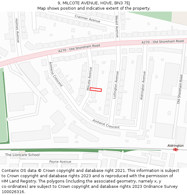 9, MILCOTE AVENUE, HOVE, BN3 7EJ: Location map and indicative extent of plot