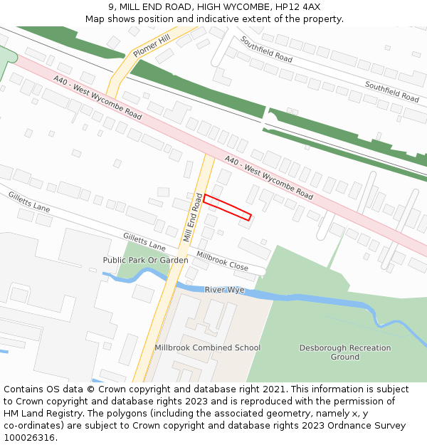 9, MILL END ROAD, HIGH WYCOMBE, HP12 4AX: Location map and indicative extent of plot