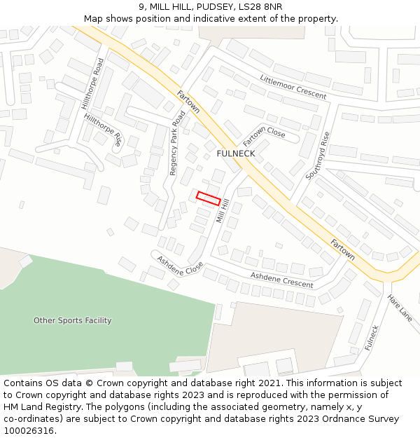 9, MILL HILL, PUDSEY, LS28 8NR: Location map and indicative extent of plot