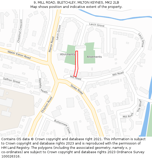 9, MILL ROAD, BLETCHLEY, MILTON KEYNES, MK2 2LB: Location map and indicative extent of plot