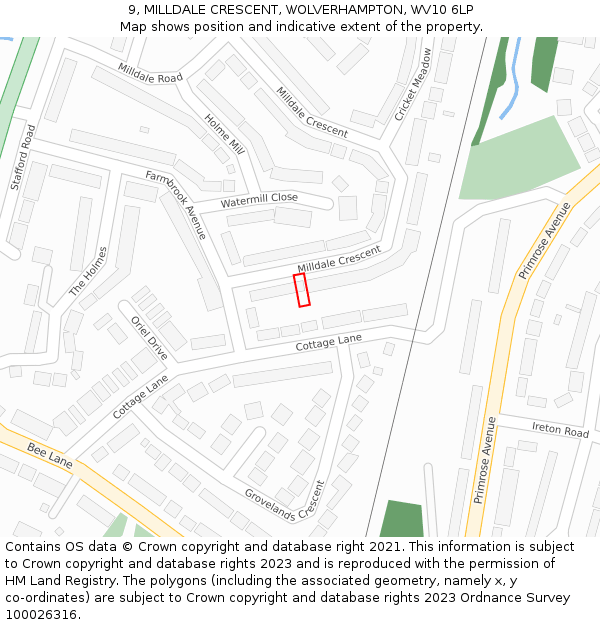 9, MILLDALE CRESCENT, WOLVERHAMPTON, WV10 6LP: Location map and indicative extent of plot