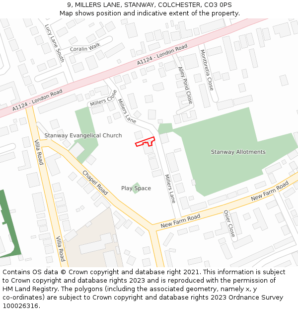 9, MILLERS LANE, STANWAY, COLCHESTER, CO3 0PS: Location map and indicative extent of plot