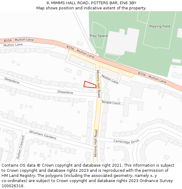 9, MIMMS HALL ROAD, POTTERS BAR, EN6 3BY: Location map and indicative extent of plot
