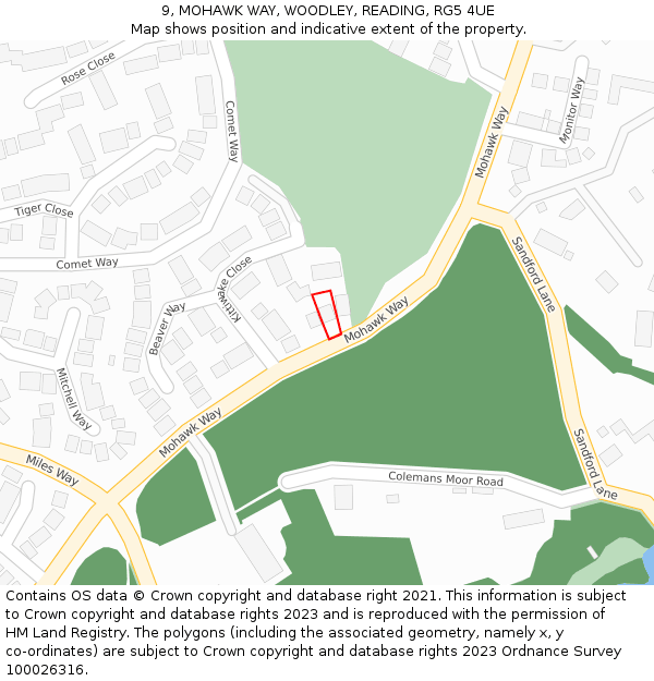 9, MOHAWK WAY, WOODLEY, READING, RG5 4UE: Location map and indicative extent of plot
