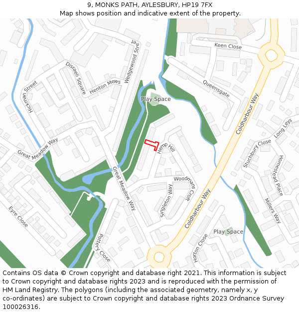9, MONKS PATH, AYLESBURY, HP19 7FX: Location map and indicative extent of plot